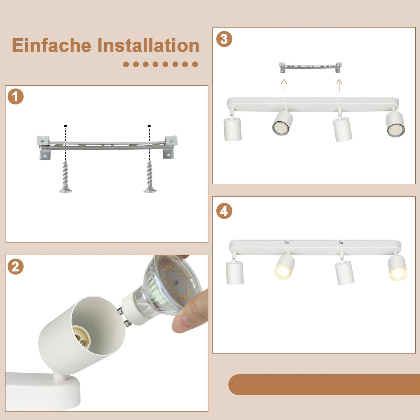 ZMH LED Deckenleuchte 4 Flammig Deckenstrahler - GU10 Deckenlampe Wohnzimmer Strahler Modern Deckenspot Schwenkbar Design Weiß Spot für Flur Schlafzimmer Esszimmer Küche Esstisch - Ohne Glühbirn