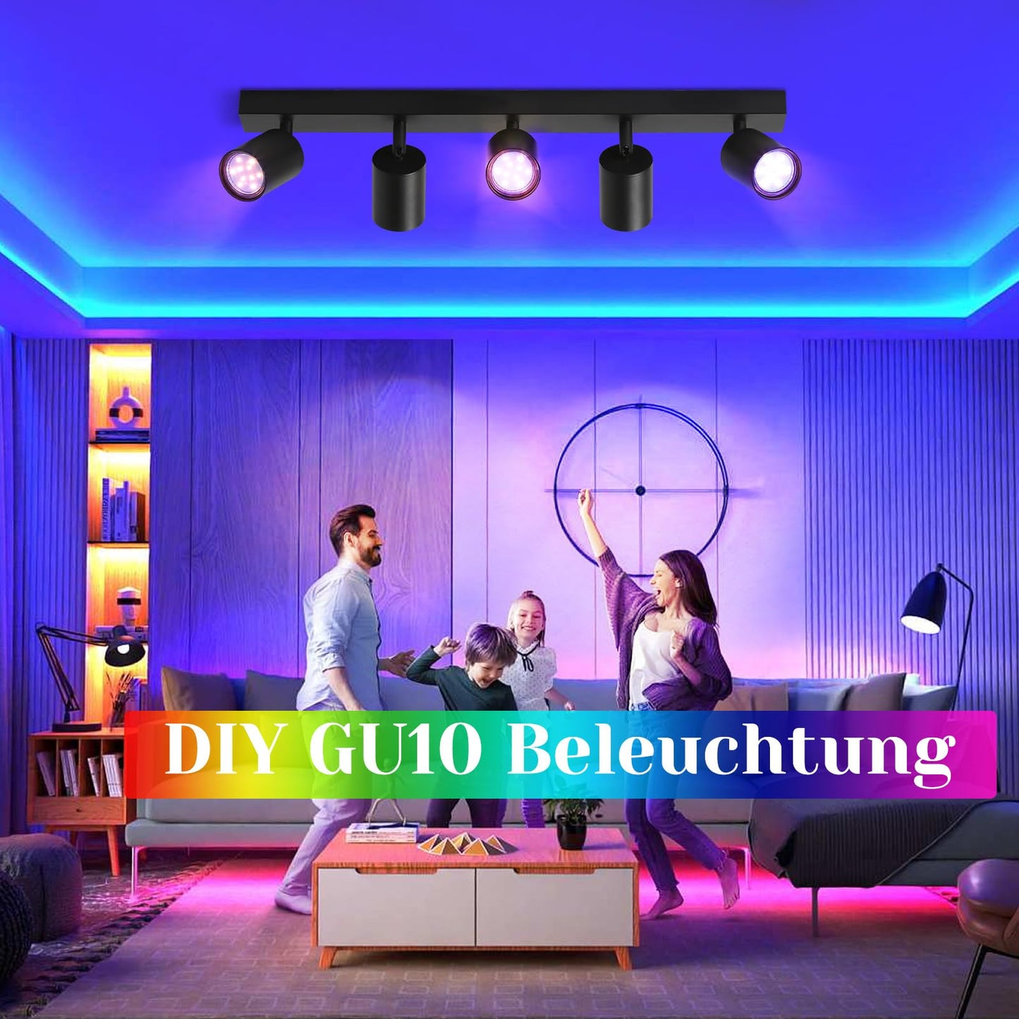 ZMH LED Deckenleuchte Schwarz Deckenstrahler: GU10 Deckenlampe Spots 5 Flammig 330°Schwenkbar Deckenspots Modern Flurlampe Industrial Wandstrahler für Wohnzimmer Schlafzimmer Küche Ohne Leuchtmittel