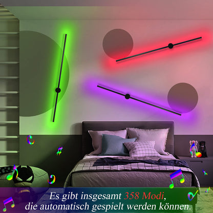 ZMH Led Wandleuchte Innen Wandlampe RGB - 100CM Schwarz Musik Flurlampe Modern Design Dimmbar mit Fernbedienung 8W Wandbeleuchtung für Flur Treppenhaus Schlafzimmer Wohnzimmer