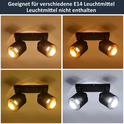 ZMH Deckenlampe 2 Flammig Deckenstrahler Schwarz - Deckenleuchte Vintage Deckenspot E14 Flurlampe Schwenkbar 350° MAX.25W Stoffschrim für Wohnzimmer Schlafzimmer Küche Ohne Leuchtmittel