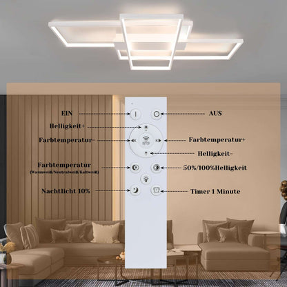 ZMH Deckenlampe LED Deckenleuchte Wohnzimmerlampe - 100cm Schlafzimmerlampe Dimmbar mit Fernbedienung 88W Wohnzimmer Deckenbeleuchtung Modern Küchenlampe Groß Weiß für Schlafzimmer Esszimmer Küche [Energieklasse G]