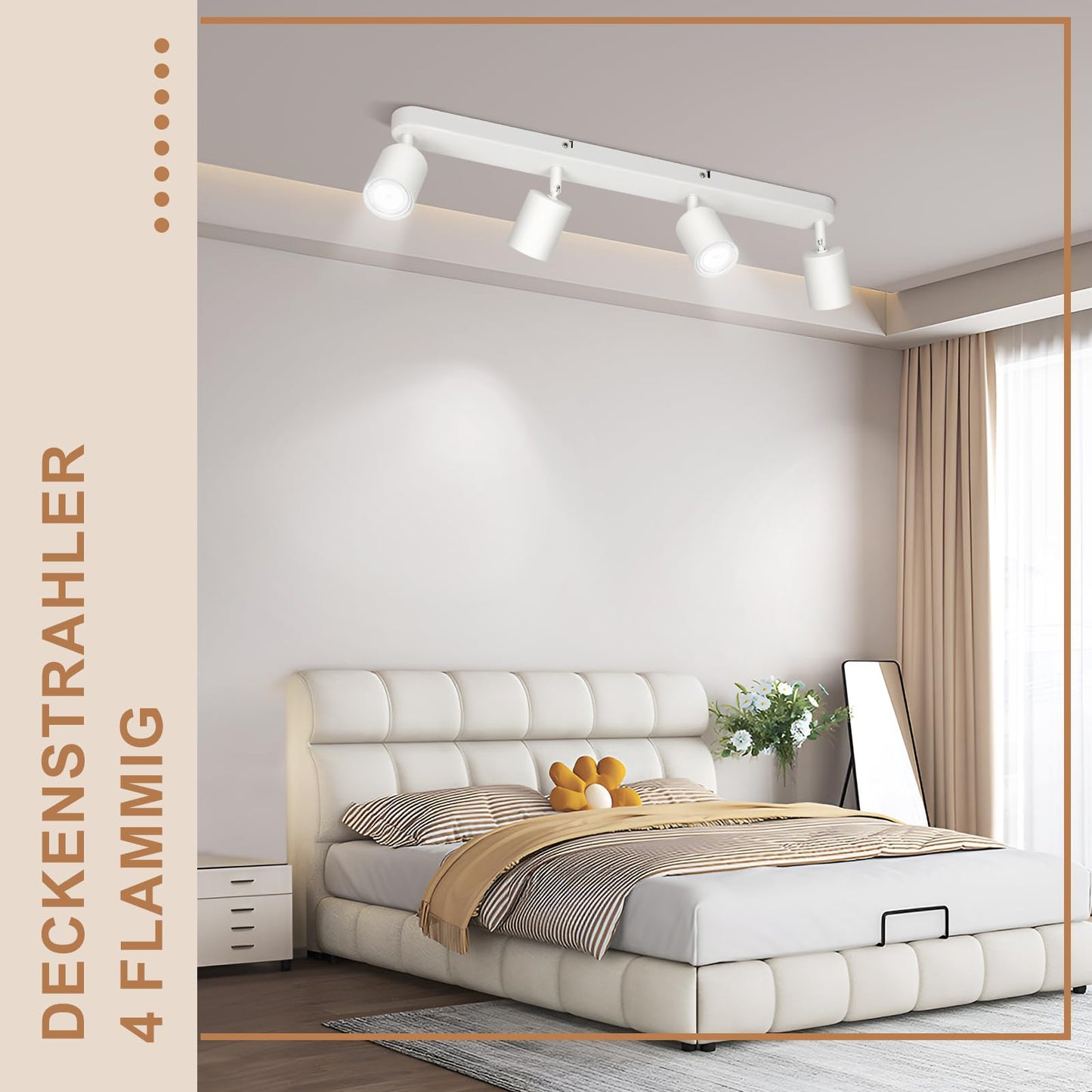 ZMH LED Deckenleuchte 4 Flammig Deckenstrahler - GU10 Deckenlampe Wohnzimmer Strahler Modern Deckenspot Schwenkbar Design Weiß Spot für Flur Schlafzimmer Esszimmer Küche Esstisch - Ohne Glühbirn