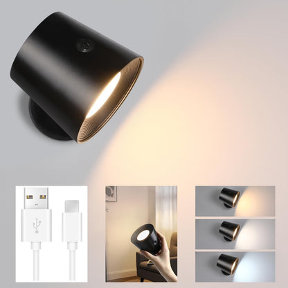 ZMH Wandlampe LED Wandleuchte Innen - Wandbeleuchtung 2 St¨¹ck mit Akku 360¡ã Drehbare Touch Control 3 Helligkeitsstufen Schwarz Kabellose Wandleuchten F¨¹r Wohnzimmer Kinder Schlafzimmer