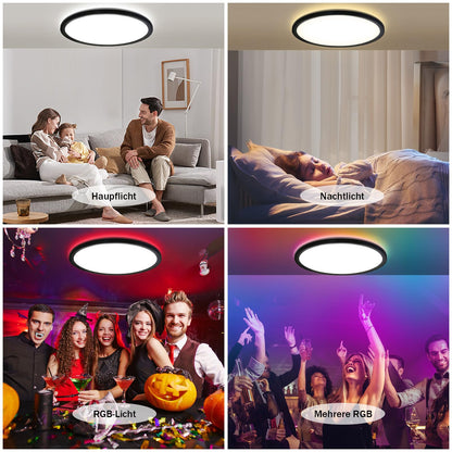 ZMH LED Deckenleuchte Flach Farbwechsel - 28W RGB Dimmbar Deckenlampe Fernbedienung Schwarz Rund Hintergrundbeleuchtung Ø30CM für Schlafzimmer Badezimmer Küche Flur, 3000K-6500K