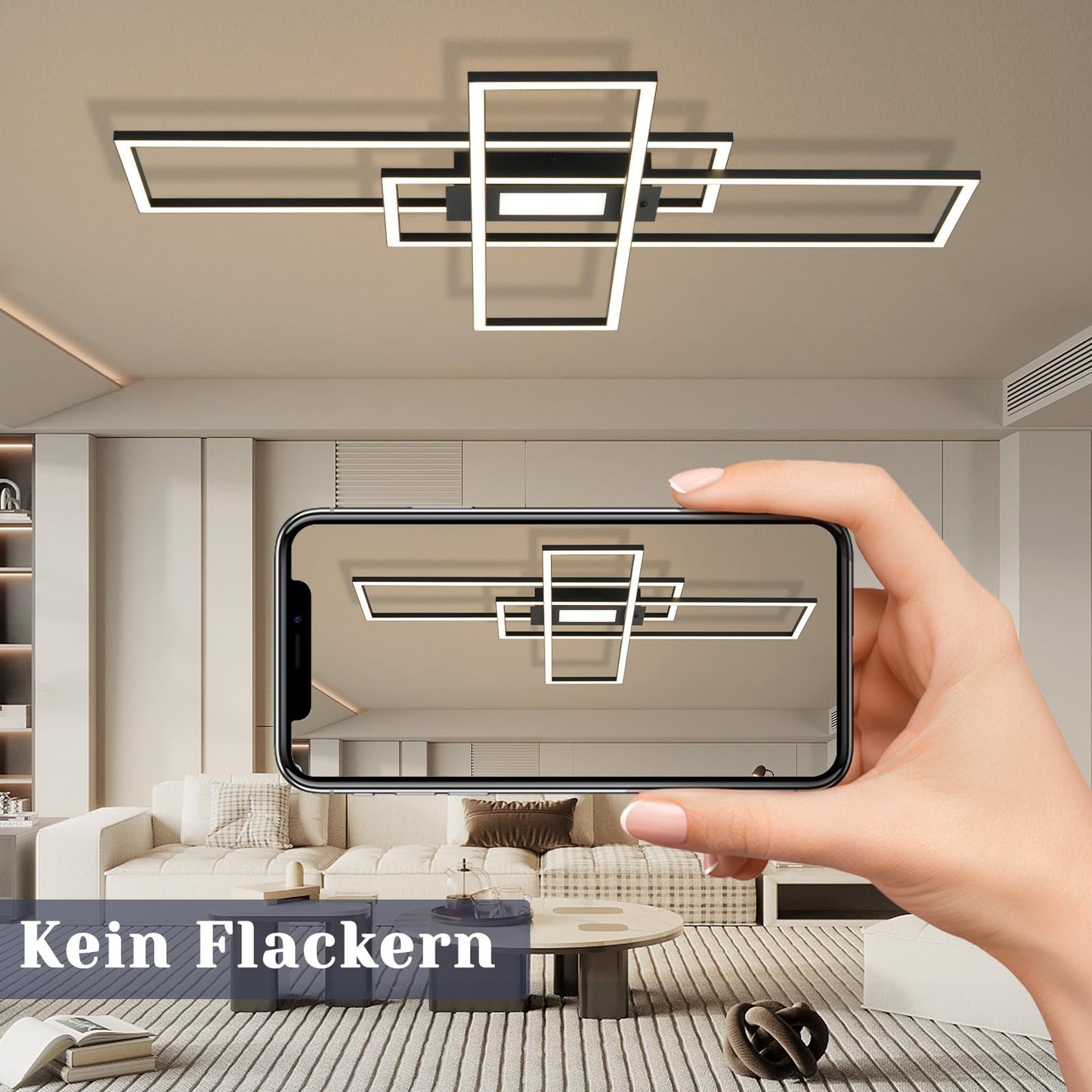 ZMH Deckenlampe LED Deckenleuchte Dimmbar - 50W Wohnzimmerlampe Schwarz mit Fernbedienung Modern Design Schlafzimmerlampe Wohnzimmer Schlafzimmer Deckenbeleuchtung Geometrisch für Küche Flur