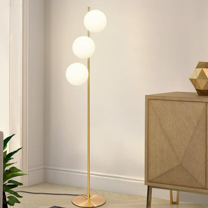 ZMH Stehlampe Wohnzimmer Modern Standleuchte - Gold Industrial Stehleuchte 3 Flammig mit Fußschalter Metall Design aus Weiß Glas Standlampe E27 Vintage Bodenlampe für Schlafzimmer Büro kinderzimmer