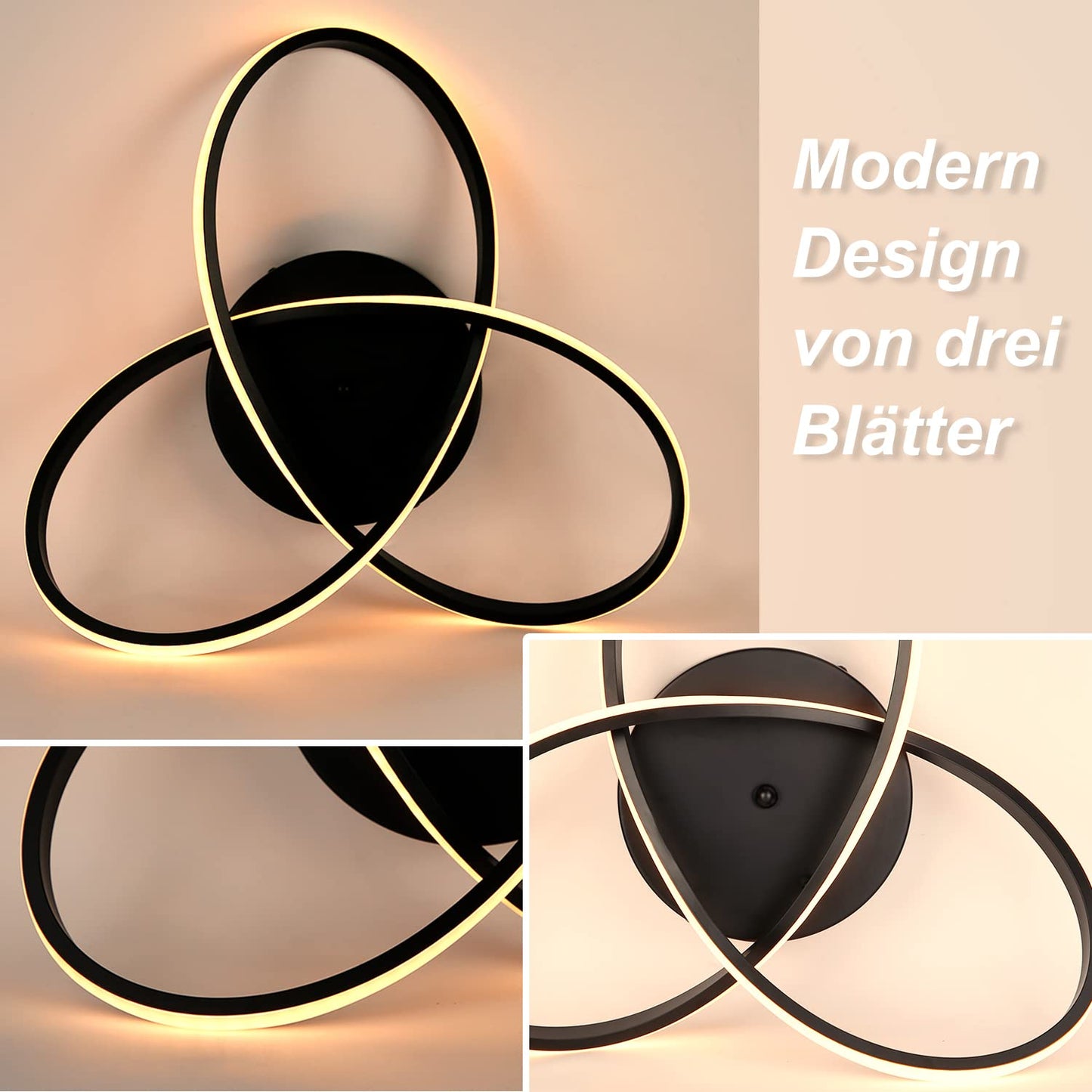 ZMH LED Deckenleuchte Dimmbar Deckenlampe - 33W Wohnzimmerlampe Schwarz mit Fernbedienung Modern Schlafzimmerlampe - 40CM Geometrie Design Lampe für Wohnzimmer Schlafzimmer Küche Flur Studio