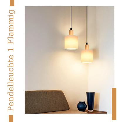 ZMH Pendelleuchte 1 Flammig 2ER Esstischlampe - Holz Stoffschrim Hängeleuchte E14 Esszimmerlampe Vintage Hängelampe Küche Pendellampe Flurlampe für Wohnzimmer Restaurant Schlafzimmer Flur