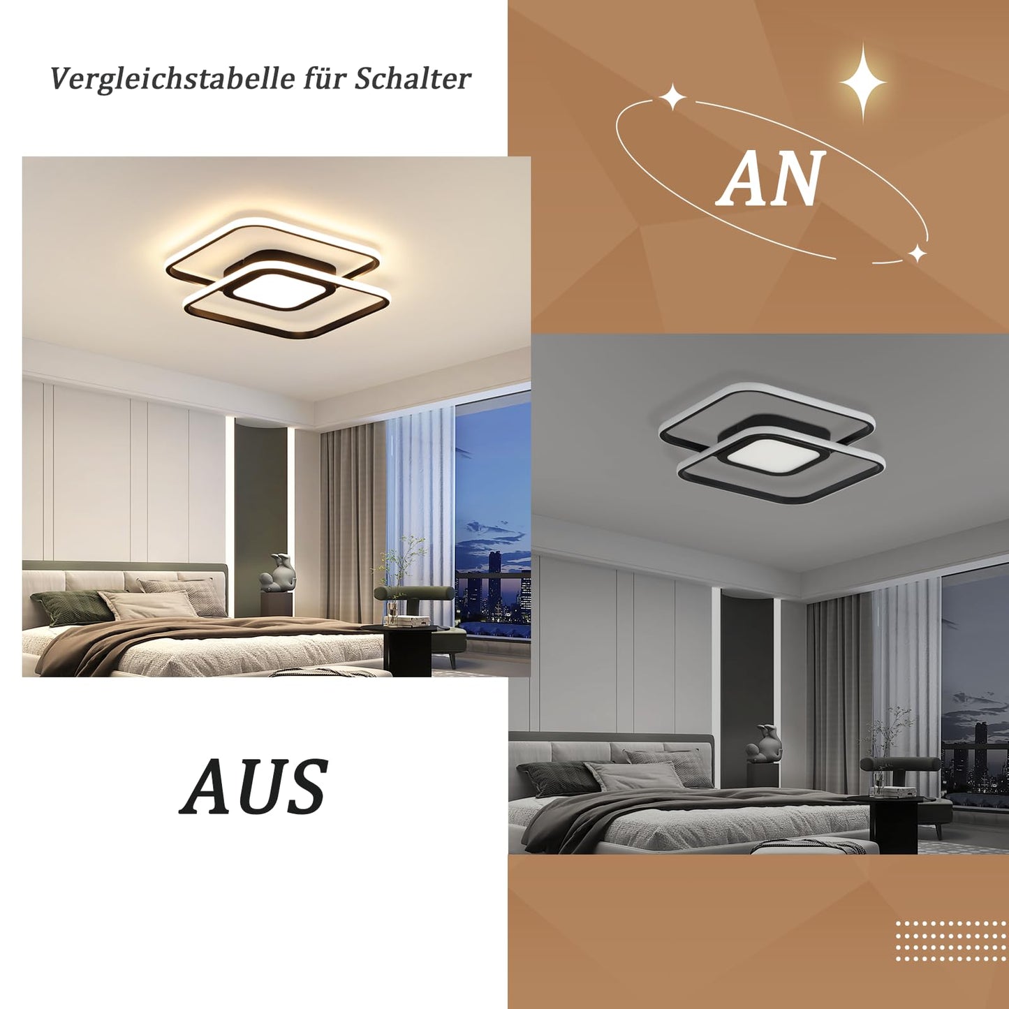 ZMH LED Deckenleuchte Wohnzimmer Deckenlampe - Schwarz Modern Schlafzimmerlampe 48W Dimmbar mit Fernbedienung Metall Design Wohnzimmerlampe für Schlafzimmer Küche Kinderzimmer Esszimmer