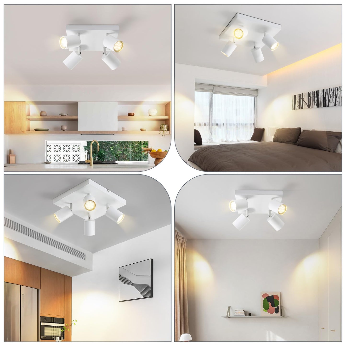 ZMH LED Deckenleuchte 4 Flammig: GU10 Deckenstrahler Weiß Deckenlampe Spots 330°Schwenkbar Deckenspots Industrial Wandstrahler Modern Flurlampe für Wohnzimmer Schlafzimmer Küche Ohne Leuchtmittel