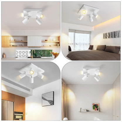 ZMH LED Deckenleuchte 4 Flammig: GU10 Deckenstrahler Weiß Deckenlampe Spots 330°Schwenkbar Deckenspots Industrial Wandstrahler Modern Flurlampe für Wohnzimmer Schlafzimmer Küche Ohne Leuchtmittel