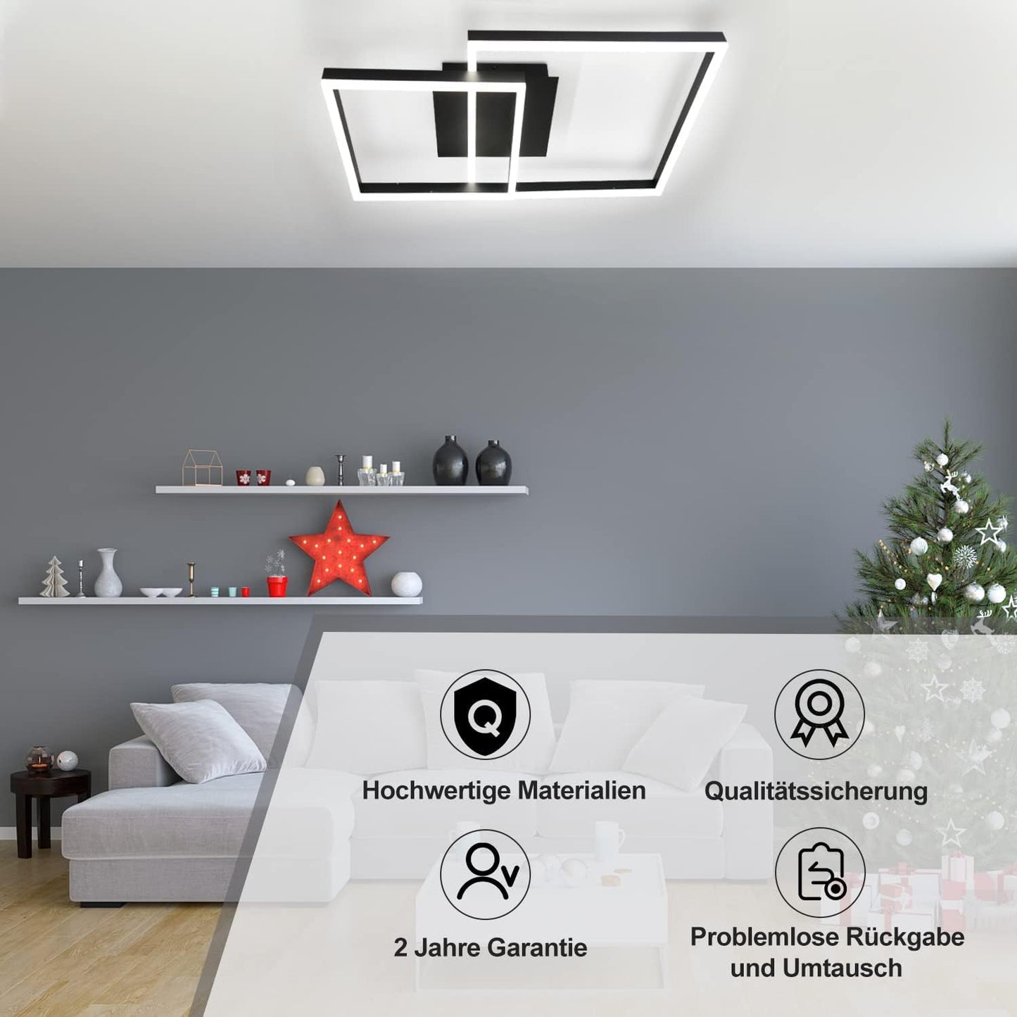 ZMH Deckenlampe LED Deckenleuchte Wohnzimmer - Schlafzimmerlampe Schwarz 61CM Wohnzimmerlampe Dimmbar Modern Design mit Fernbedienung 50W Deckenbeleuchtung für Schlafzimmer Küche Büro Esszimmer Flur