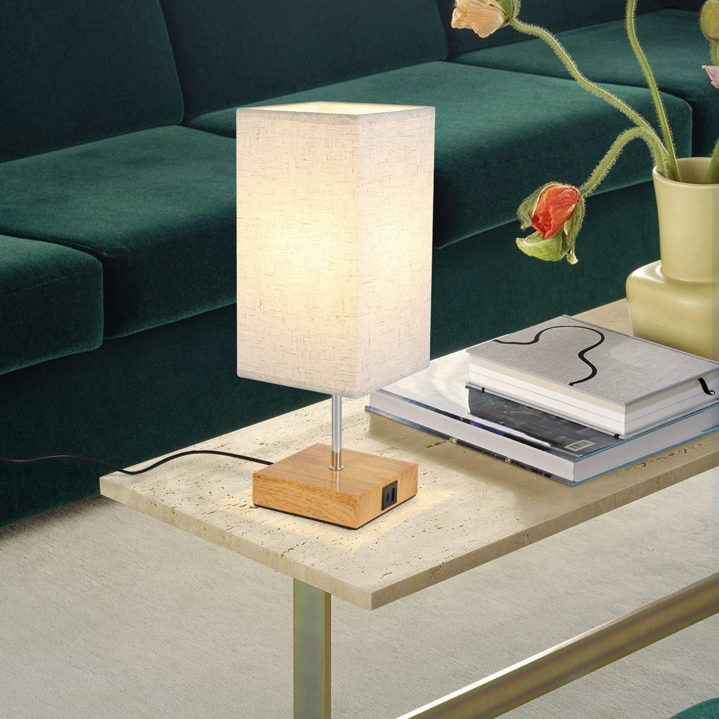 ZMH Tischlampe Dimmbar Touch Nachttischlampe - USB Vintage Schreibtischlampe mit Ladefunktion E27 Aufladbar Nachtlicht mit Stoff Lampenschirm für Schlafzimmer Geschenk Esszimmer Wohnzimmer