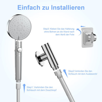 ZMH Duschkopf Wassersparend mit 1.5M Schlauch Brausehalterung - Handbrause Chrom Filter mit 5 Strahlarten Wasserstop, Druckerh?hende Regendusche Sparduschkopf