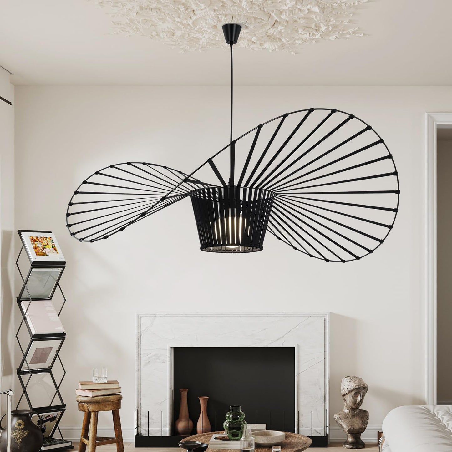 ZMH Kronleuchter Modern Hängelampe Schwarz - Pendelleuchte Wohnzimmer 120CM Pendellampe E27 Hutdesign-Hängeleuchte Höhenverstellbar Max. 40W ohne Leuchtmittel