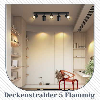 ZMH LED Deckenleuchte Schwarz Deckenstrahler: GU10 Deckenlampe Spots 5 Flammig 330°Schwenkbar Deckenspots Modern Flurlampe Industrial Wandstrahler für Wohnzimmer Schlafzimmer Küche Ohne Leuchtmittel