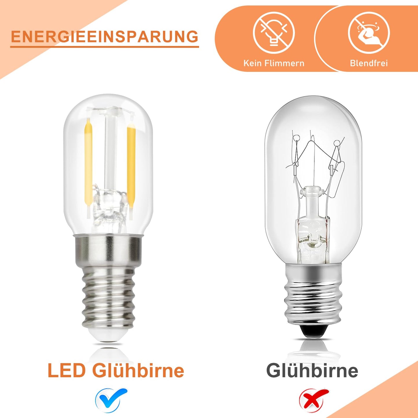 ZMH 4er pack E14 LED Warmweiss Glühbirne - Vintage LED Lampen T22 Retro Birne 2W 2700K Warmweiß Edison Leuchtmittel E14 Lampenfassung Kühlschranklampe Light Bulb Energiesparlampe - Nicht Dimmbar