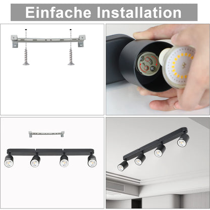 ZMH Deckenleuchte mit 4 Flammig Schwarz Deckenstrahler - Deckenlampe Wohnzimmer Modern GU10 Deckenspots Metall Schwenkbar Design Wohnzimmerlampe für Flur Schlafzimmer Gänge Esszimmer - Ohne Glühbirne