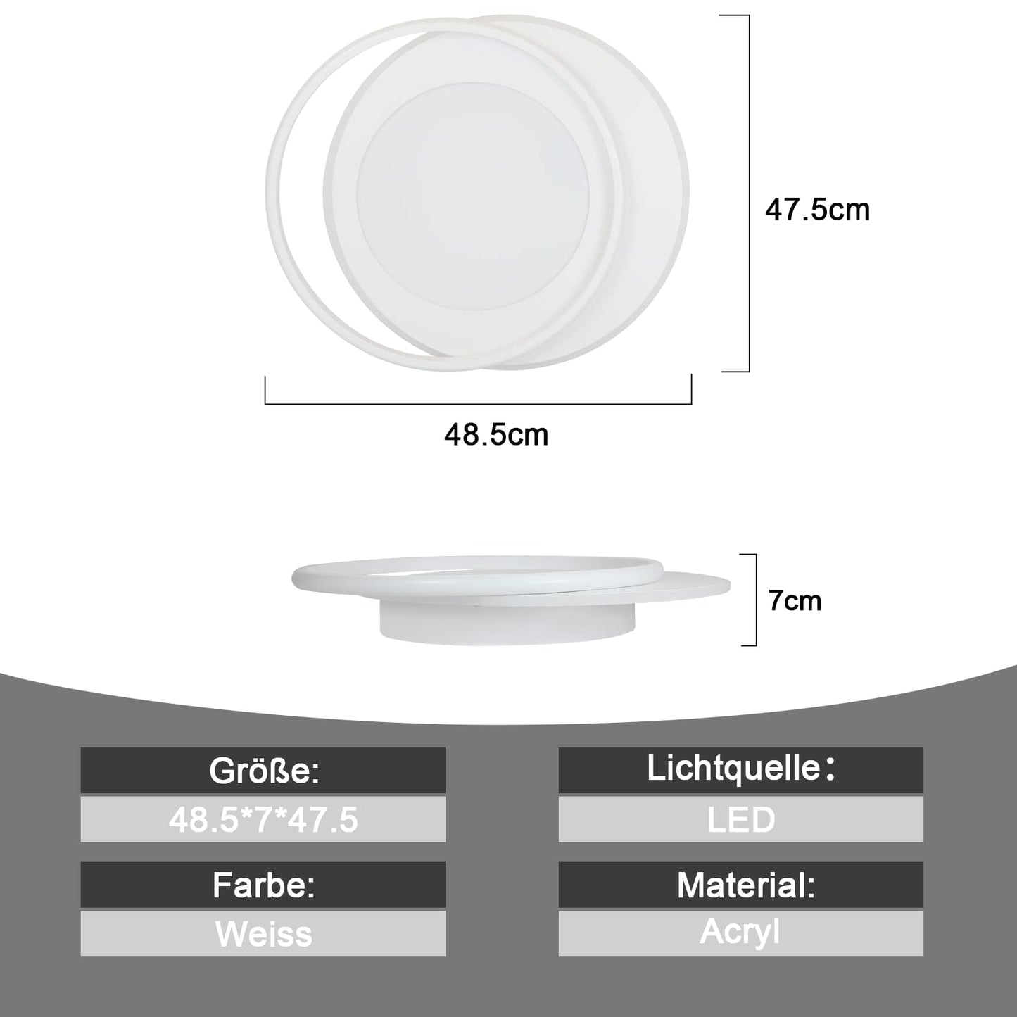 ZMH Deckenlampe LED Deckenleuchte Wohnzimmer - Wohnzimmerlampe Dimmbar Schlafzimmerlampe mit Fernbedienung Schlafzimmer 66W Deckenbeleuchtung Modern Küchenlampe Ring Design 48.5cm für Esszimmer Büro