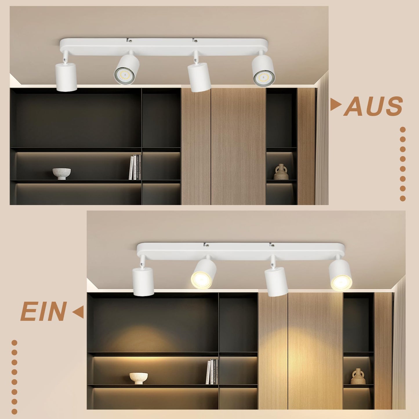 ZMH LED Deckenleuchte 4 Flammig Deckenstrahler - GU10 Deckenlampe Wohnzimmer Strahler Modern Deckenspot Schwenkbar Design Weiß Spot für Flur Schlafzimmer Esszimmer Küche Esstisch - Ohne Glühbirn