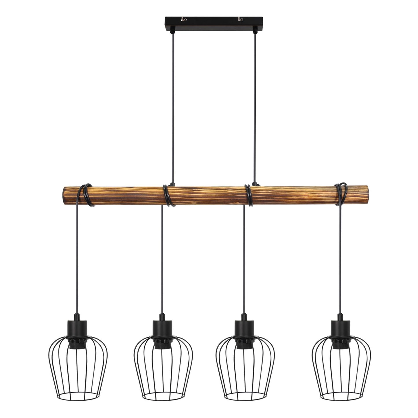 ZMH Retro Pendelleuchte Vintage Hängelampe 4 flammige Holz Esszimmerlampe Pendellampe Wohnzimmer im Industrial Design mit höhenverstellbaren Strahlern - Schwar - Fassung: E27 - ohne Leuchtmittel