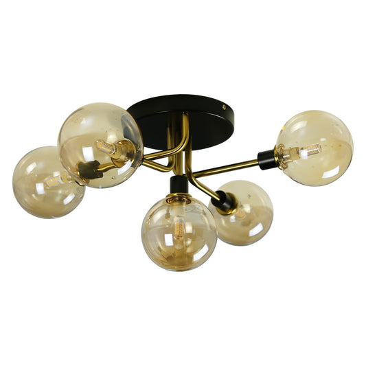 ZMH Kronleuchter Glaskugel Deckenlampe Wohnizimmer - Deckenleuchte Schlafzimmer Vintage Wohnzimmerlampe G9 Retro Schalfzimmerlampe Esszimmer 5 Flammig für Arbeitszimmer Büro Küche (ohne Leuchtmittel)