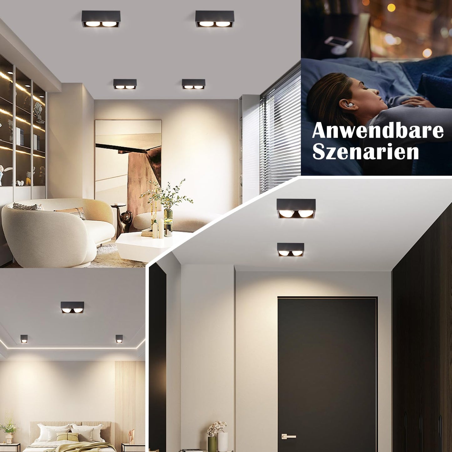 ZMH Deckenspots LED Aufbauspot - Schwarz Aufbaustrahler mit 2 Flammig Schwenkbar Deckenstrahler Warmweiß Aufbauleuchte Modern 2x5W GX53 Eckig Flach für Küche Wohnzimmer Esszimmer Korridor Flur