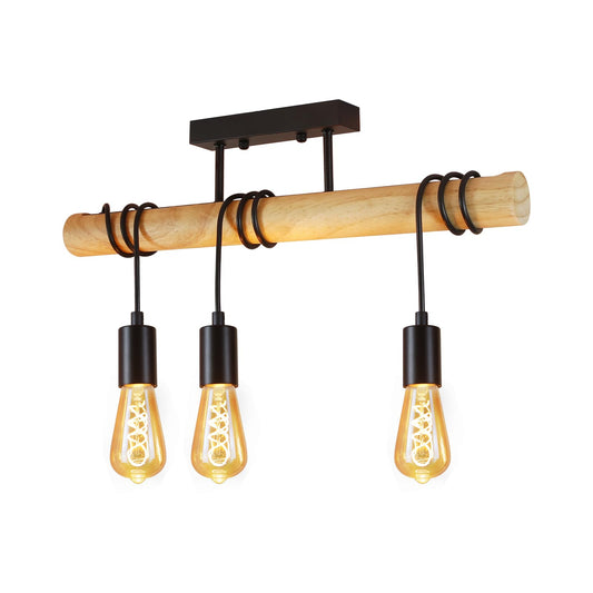 ZMH Vintage Deckenleuchte Retro Deckenlampe Holz - E27 Wohnzimmerlampe Hängend Schwarz mit 3 Flammig im Industrial Design aus Metall für Wohnzimmer Schlafzimmer Küche Flur - Ohne Leuchtmittel