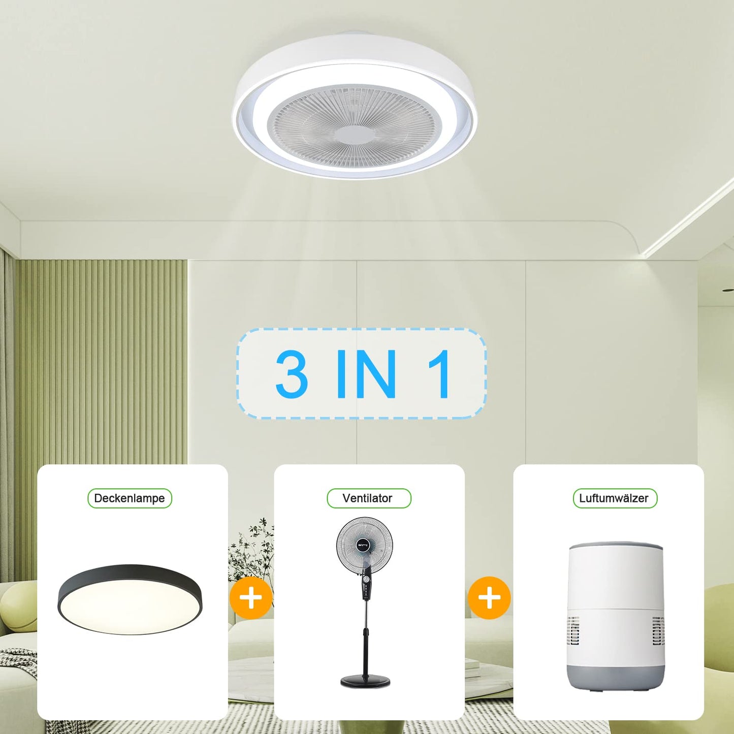 ZMH Deckenventilator mit Beleuchtung und Fernbedienung - Dimmbar LED Deckenleuchte mit Ventilator Lampe Decke Leise Modern Deckenlampe Blau 5 Flügeln Licht für Schlafzimmer Wohnzimmer Esszimmer