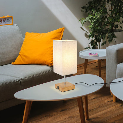 ZMH Tischlampe Dimmbar Touch Nachttischlampe - USB Vintage Schreibtischlampe mit Ladefunktion E27 Aufladbar Nachtlicht mit Stoff Lampenschirm für Schlafzimmer Geschenk Esszimmer Wohnzimmer