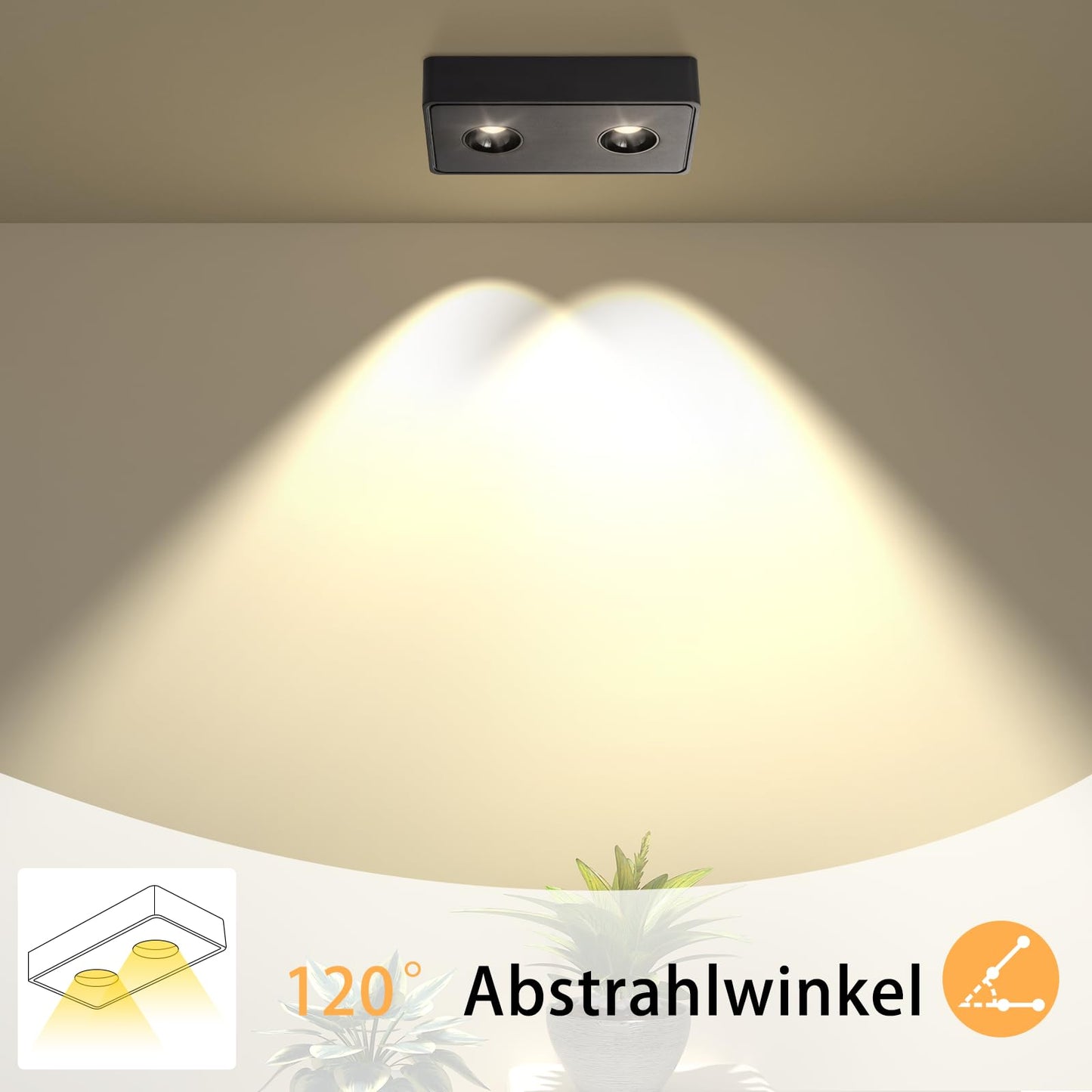 ZMH Spots Deckenleuchte LED Aufputz - Schwarz Aufbaustrahler mit 2 Flammig Deckenspots 14W Warmwei? Deckenstrahler Eckig Modern Spotbaken Flach Aufbauspot f¨¹r K¨¹che Wohnzimmer Esszimmer Korridor Flur