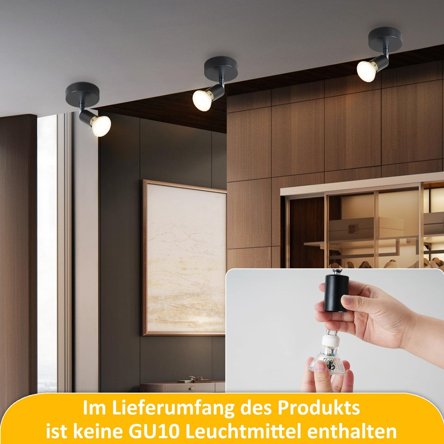 ZMH Wandleuchte Innen Wandstrahler Modern - Schwarz Wandlampe Wandspot GU10 Schwenkbar 350° Wandbeleuchtung Wand Lampen Stoffschrim MAX.40W Metall für flur Küche, ohne Leuchtmittel