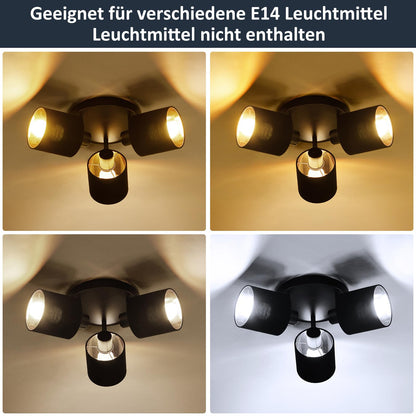 ZMH Deckenleuchte 3 Flammig Deckenstrahler Schwarz - Deckenlampe Vintage Deckenspot E14 Schwenkbar 350° MAX.25W Stoffschrim Modern für Wohnzimmer Schlafzimmer Küche Flur (ohne Leuchtmittel)