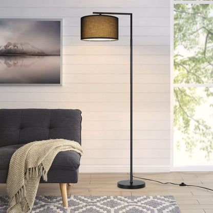 ZMH Stehlampe Wohnzimmer Schwarz Stehleuchte: Modern Standleuchte Stoff Design Deko Bogenlampe E27 Fassung Leselampe Max. 40W Wohnzimmerlampe mit Fußschalter Bettlampe 166cm Ohne Leuchtmittel