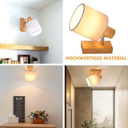 ZMH Wandleuchte Innen Wandstrahler Vintage - Holz Wandlampe Wandspot Retro E14 Schwenkbar Wandbeleuchtung Wand Lampen Industrial Stoffschrim MAX.40W für flur Küche, ohne Leuchtmittel