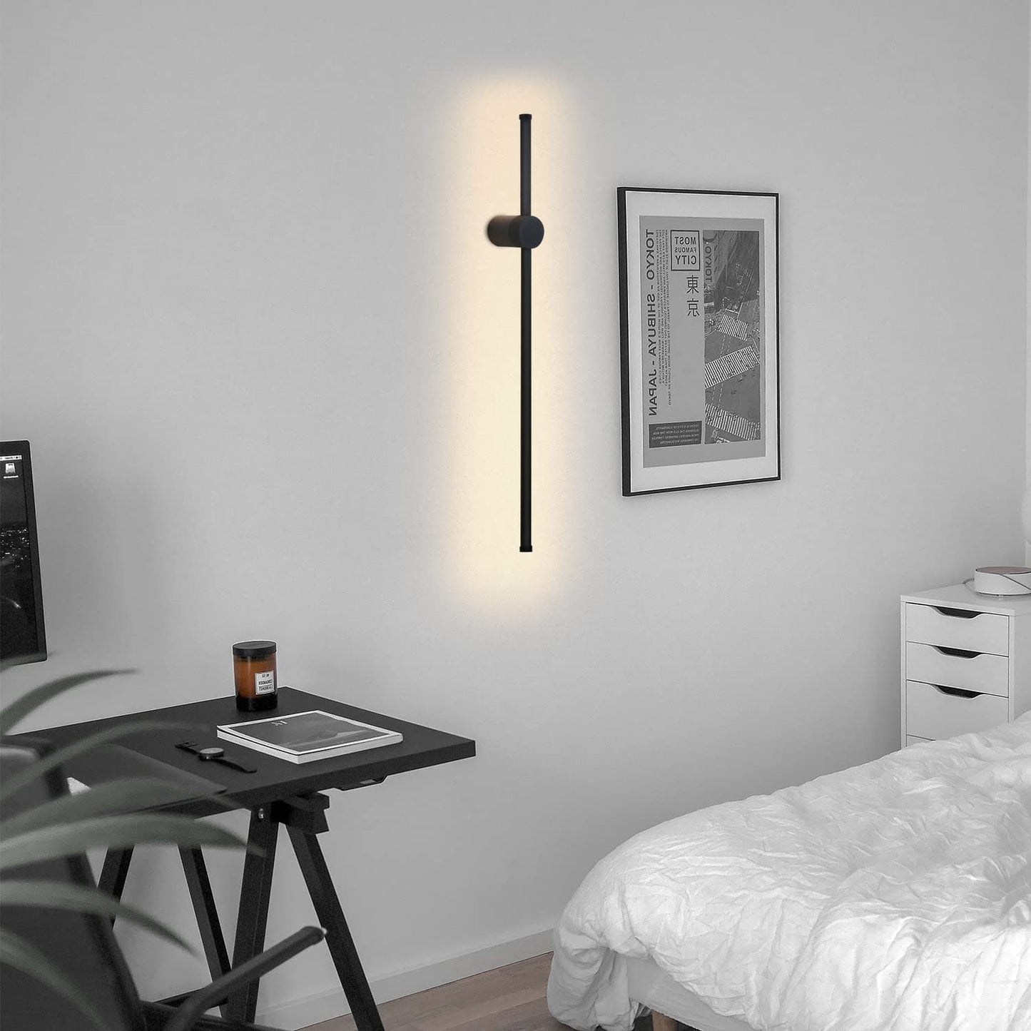 ZMH LED Wandleuchte Innen Wandlampe - 60CM Schwarz Modern Flurlampe Design Treppenhauslampe 3000K Warmweiß Küchenlampe Indirekt Wandbeleuchtung für Wohnzimmer Schlafzimmer Flur Treppenhaus Bett Küche