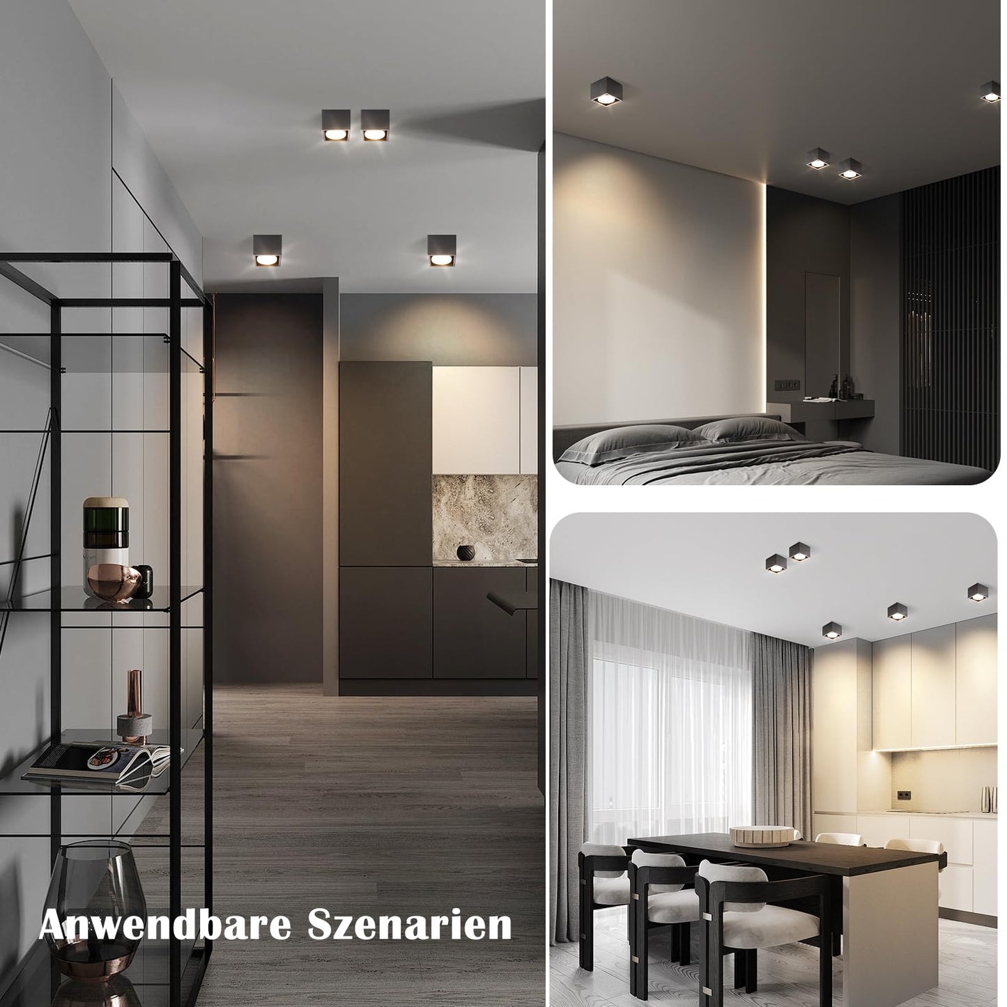 ZMH Deckenspots LED Schwarz Aufbauspot - Spots Deckenleuchte Aufputz inklusive LED Warmweiß GX53 5W Deckenstrahler Eckig Aufbaustrahler Schwenkbar für Küche Wohnzimmer Esszimmer Korridor Flur