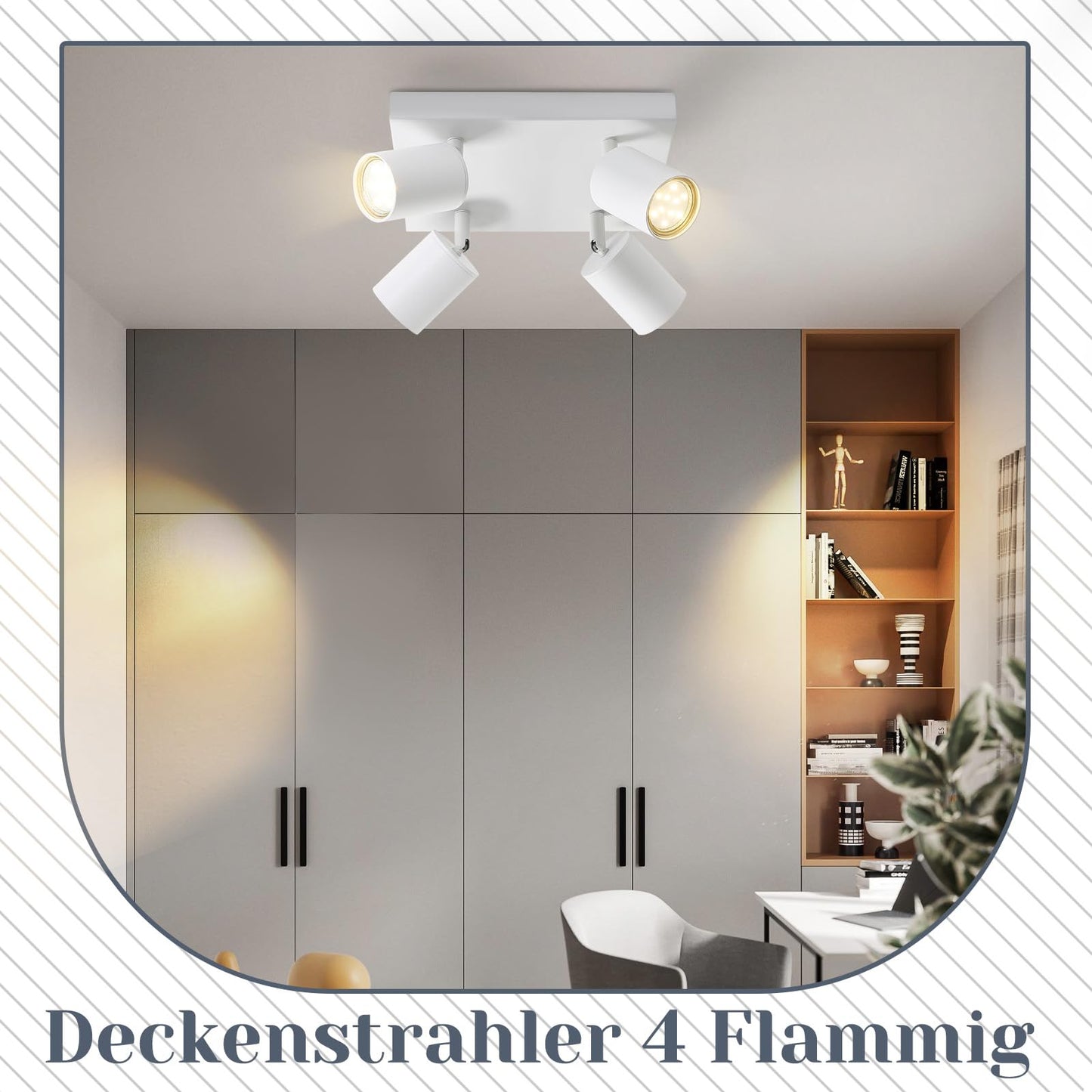 ZMH LED Deckenleuchte 4 Flammig: GU10 Deckenstrahler Weiß Deckenlampe Spots 330°Schwenkbar Deckenspots Industrial Wandstrahler Modern Flurlampe für Wohnzimmer Schlafzimmer Küche Ohne Leuchtmittel