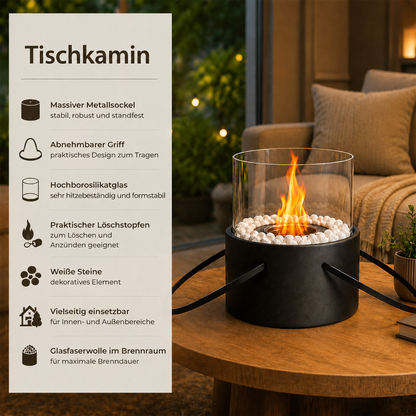 ZMH Bio-Ethanol Tischfeuer mit Tragegriff – Zylindrisch, Tragbar für Innen & Außen