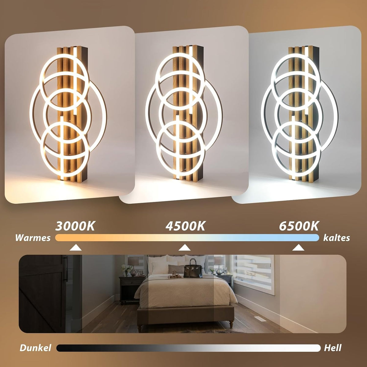 ZMH  LED Deckenleuchte Holz Dimmbar 50cm Deckenlampe Wohnzimmerlampe Modern