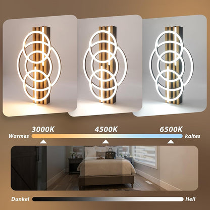 ZMH  LED Deckenleuchte Holz Dimmbar 50cm Deckenlampe Wohnzimmerlampe Modern