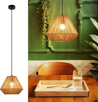 ZMH Hängelampe Boho Hängeleuchte Rattan - Φ25 Vintage Pendelleuchte