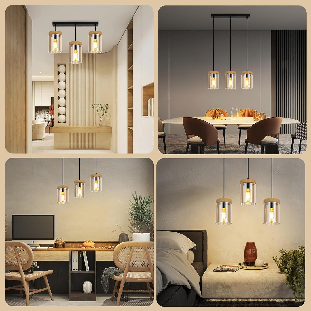 ZMH Pendelleuchte Esstisch Esszimmerlampe Vintage- Hängelampe E27 | Wohnzimmer Glas Esstischlampe Retro 3 Flammig Hängeleuchte Schlafzimmer Pendellampe Höhenverstellbar Küche ohne Leuchtmittel