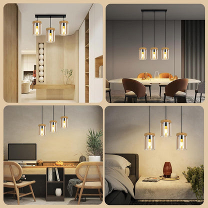 ZMH Pendelleuchte Esstisch Esszimmerlampe Vintage- Hängelampe E27 | Wohnzimmer Glas Esstischlampe Retro 3 Flammig Hängeleuchte Schlafzimmer Pendellampe Höhenverstellbar Küche ohne Leuchtmittel