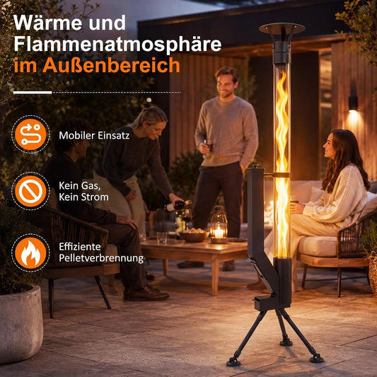 ZMH Pellet Terrassenheizer Outdoor Feuerrohr mit Glasrohr 167CM
