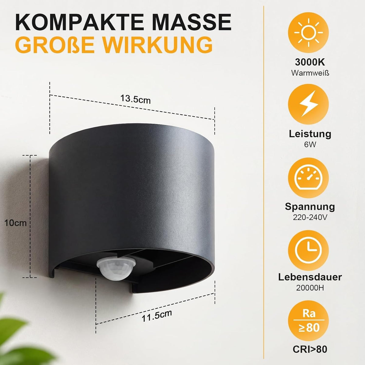 ZMH LED Aussenlampe mit Bewegungsmelder 4 Stück Außenwandleuchte 3000K
