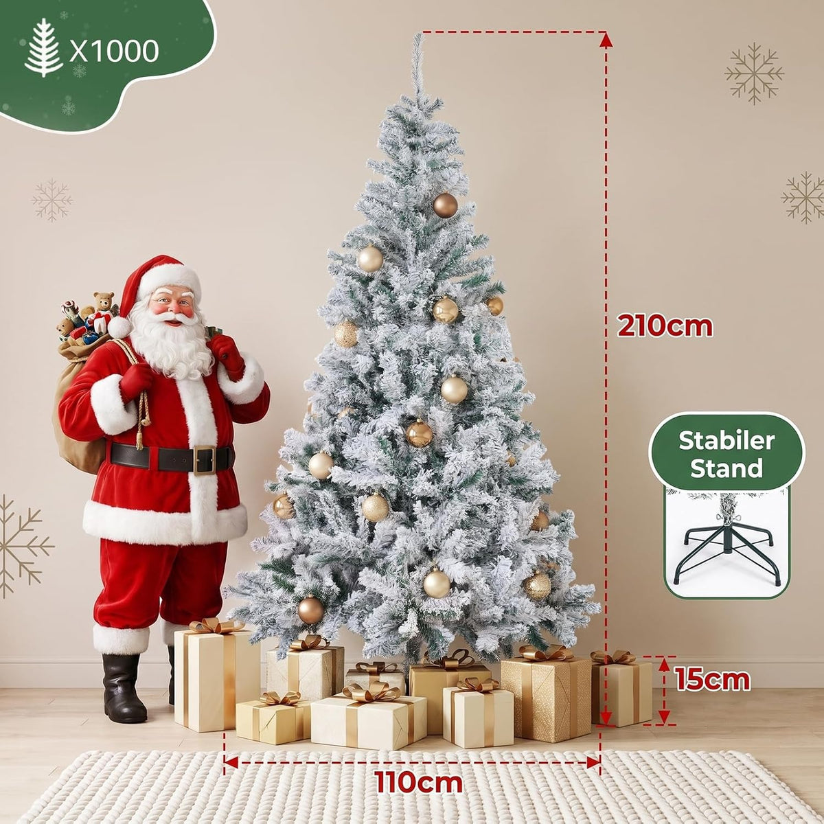 ZMH Künstlicher Weihnachtsbaum 210cm, Tannenbaum Künstlich PVC Christmas Tree
