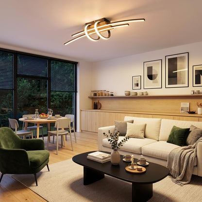 ZMH LED Deckenlampe Wohnzimmer Holz Deckenleuchte Schwarz Wohnzimmerlampe