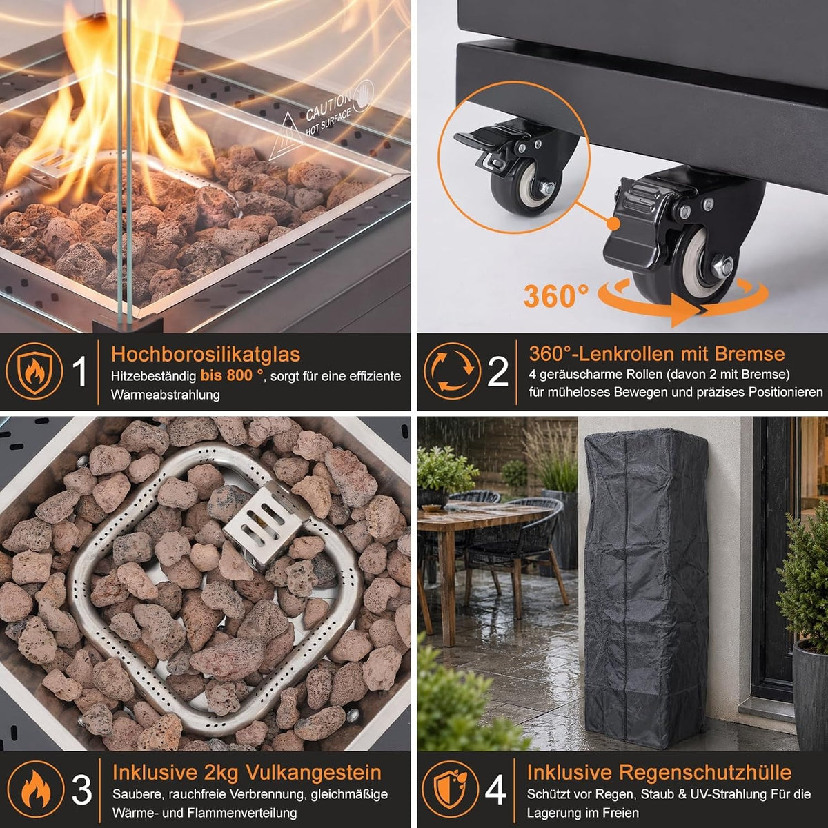 ZMH Heizstrahler Terrasse Gas 13kW Terrassenheizer Mit 360° Lenkrollen