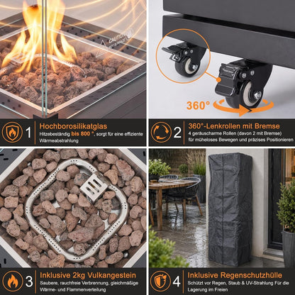 ZMH Heizstrahler Terrasse Gas 13kW Terrassenheizer Mit 360° Lenkrollen